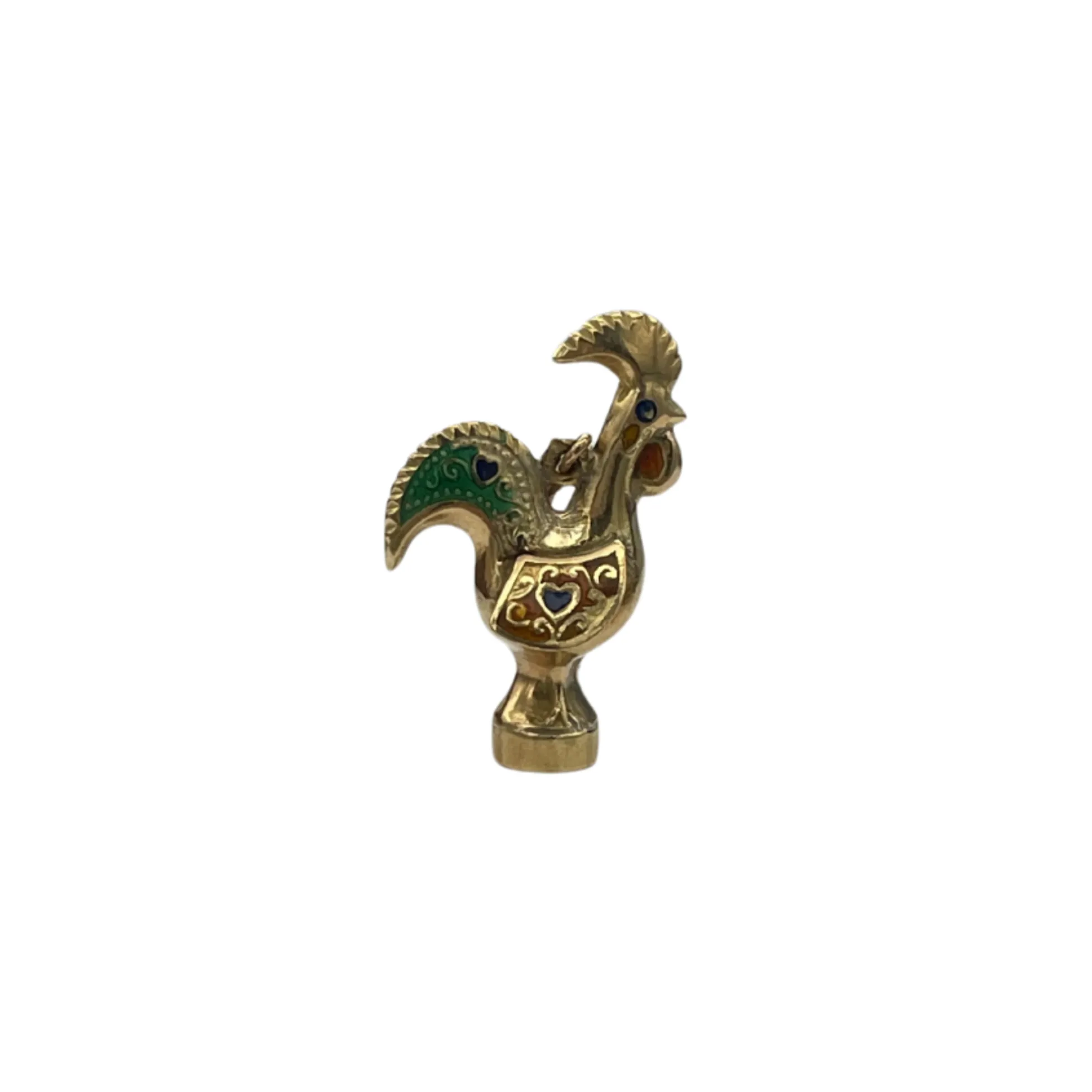 Vintage Portuguese Yellow 800 Gold Enameled Rooster