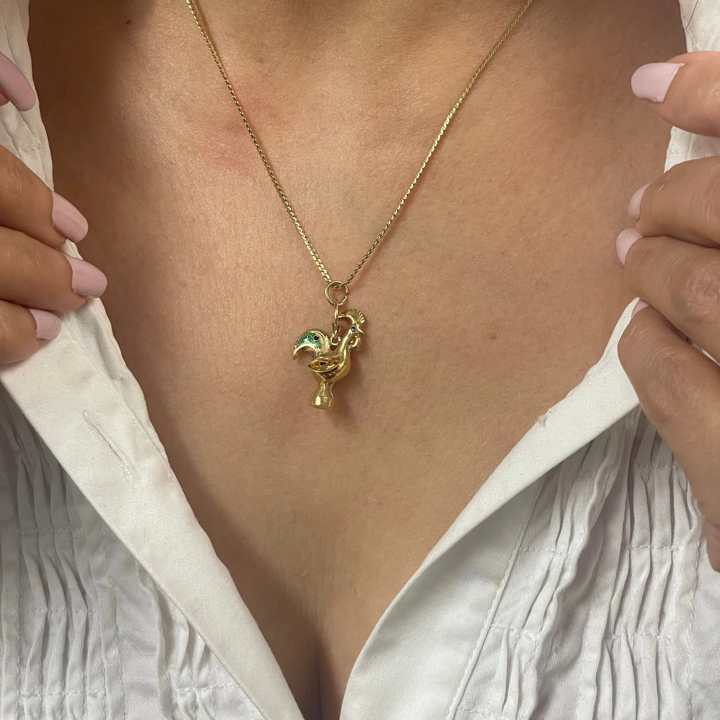 Vintage Portuguese Yellow 800 Gold Enameled Rooster